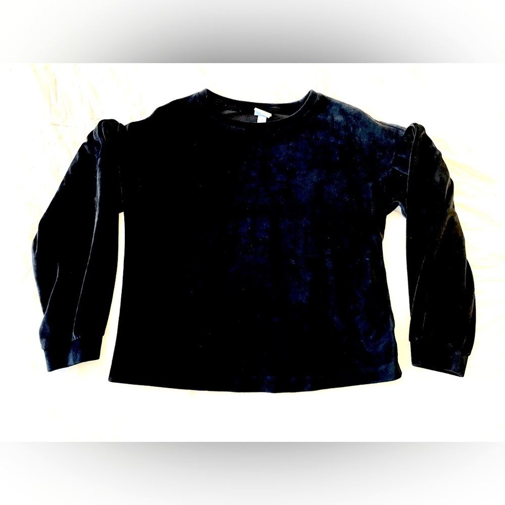 Black Velvet Crewneck Sweater Long Sleeves Soft